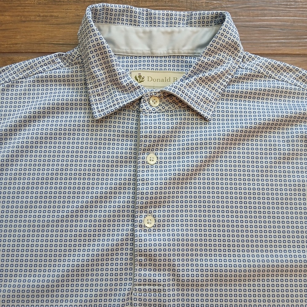 Donald Ross Polo Mens‎ Large Blue Geometric AOP Golf BallenIsles Stretch Flex